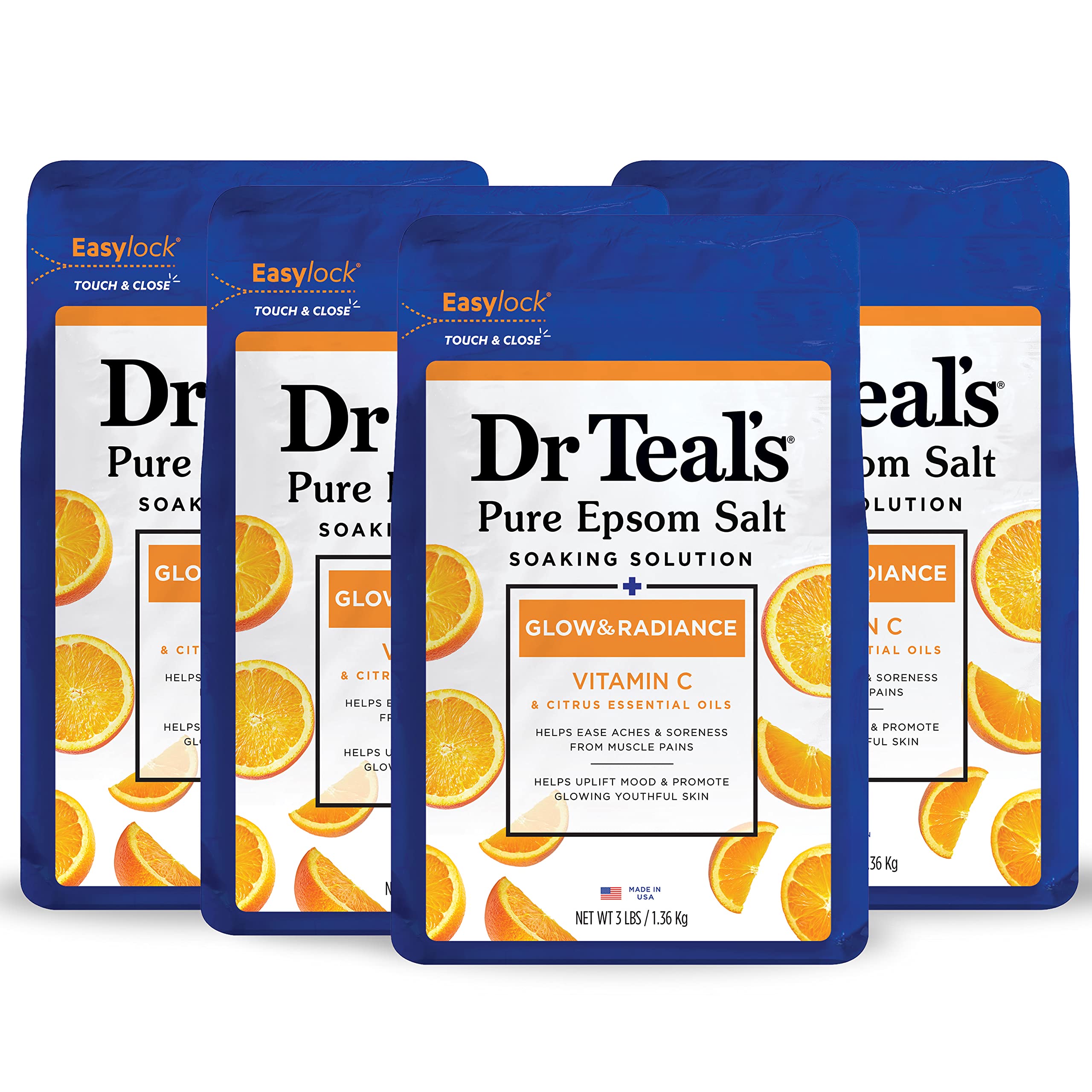 4-Pack 3-Lb Dr Teal's Pure Epsom Salt Soak (Glow & Radiance with Vitamin C & Citrus Essential Oils) $14.35 w/ S&S + Free Shipping w/ Prime or on $35+