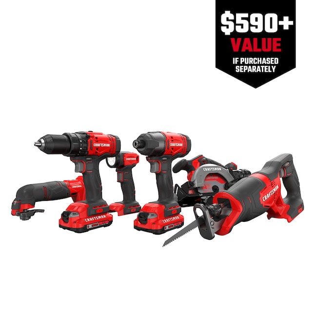 Craftsman V20 6-Tool Combo Kit w/ 2x 2Ah Batteries + 1x 4Ah Battery & Charger $189 + Free Store Pickup