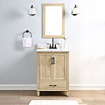 25&quot; Style Selections Walshe Light Wood Undermount Single Sink Bathroom Vanity w/ White Engineered Stone Top &amp; Mirror $179 + Free Shipping