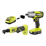RYOBI ONE+ 18V Cordless 2-Tool Combo Kit with 1/2&quot; Impact Wrench, 3/8&quot; 4-Position Ratchet, 2.0 Ah Battery and Charger $139 + Free Shipping