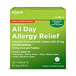 30-Ct Amazon Basic Care All Day Allergy Cetirizine Hydrochloride Tablets (10 mg) $2.20 w/ Subscribe &amp; Save