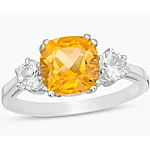 8.0mm Cushion-Cut Citrine and 4.0mm Lab-Created White Sapphire Three Stone Ring in Sterling Silver $30 + Free Shipping