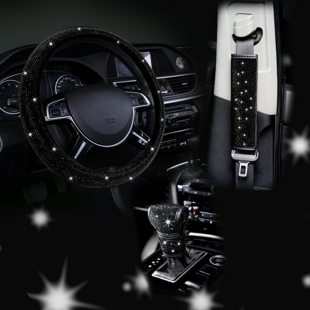 3-Piece Auto Drive Black Bling Crystal Combo Car Kit (Steering Wheel Cover, Shoulder Pad, Gear Shift Knob Cover) $2.80 + Free S&H w/ Walmart+ or $35+
