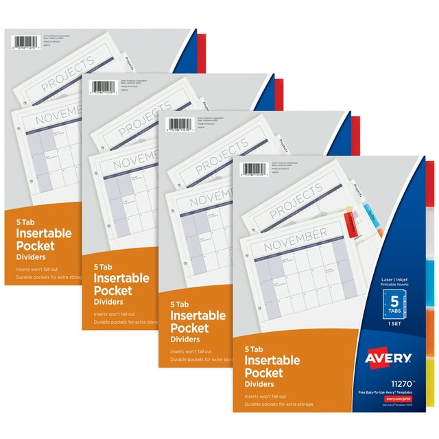 4-Set Avery Insertable 5-Tab Dividers w/ Pockets (22451) $1.15 + Free Shipping w/ Walmart+ or on $35+