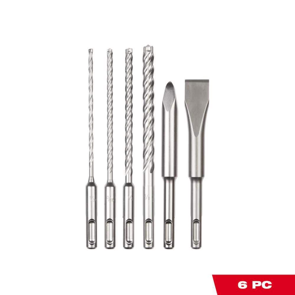 6-Piece Milwaukee 4-Cutter SDS-Plus Carbide Drill Bits w/ Flat & Bull Point Chisel $22 + Free Shipping