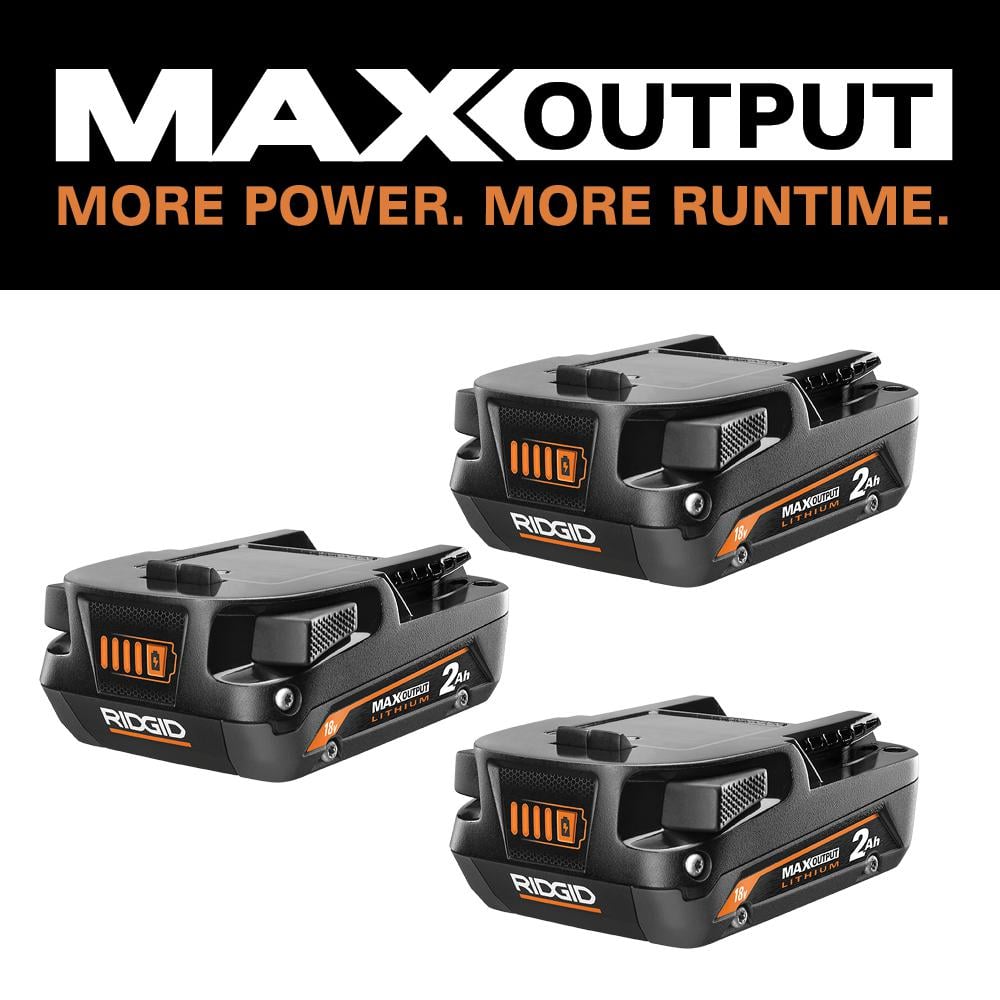 3-Pack RIDGID 18V 2.0 Ah MAX Output Lithium-Ion Battery $99 + Free Shipping