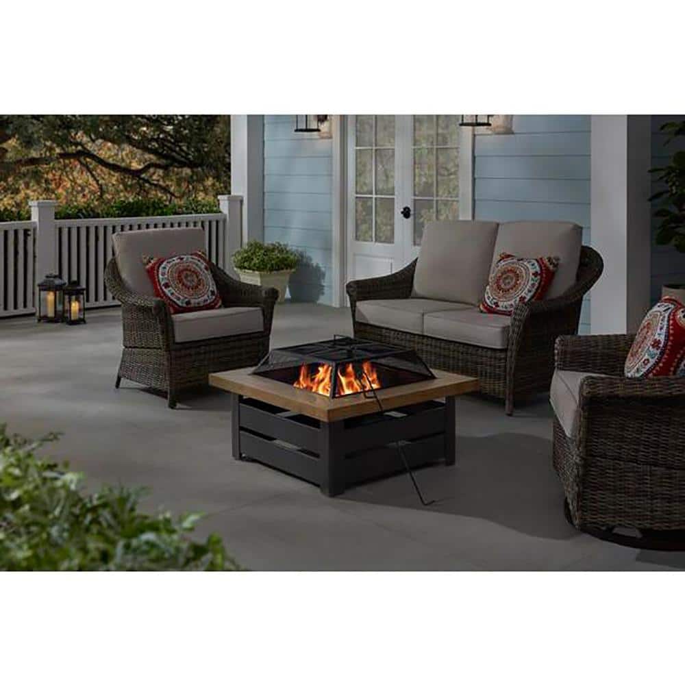 34" x 15.5" Hampton Bay Stoneham Square Steel Black Wood Fire Pit with Wood-Look Tile Top (Black/Brown) $149 + Free Shipping