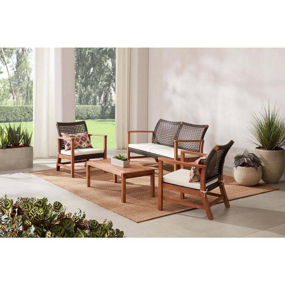 4-Piece Hampton Bay Clover Cay Wicker Outdoor Patio Conversation Seating Set w/ Off-White Cushions $265.10 at Home Depot w/ Free Store Pickup