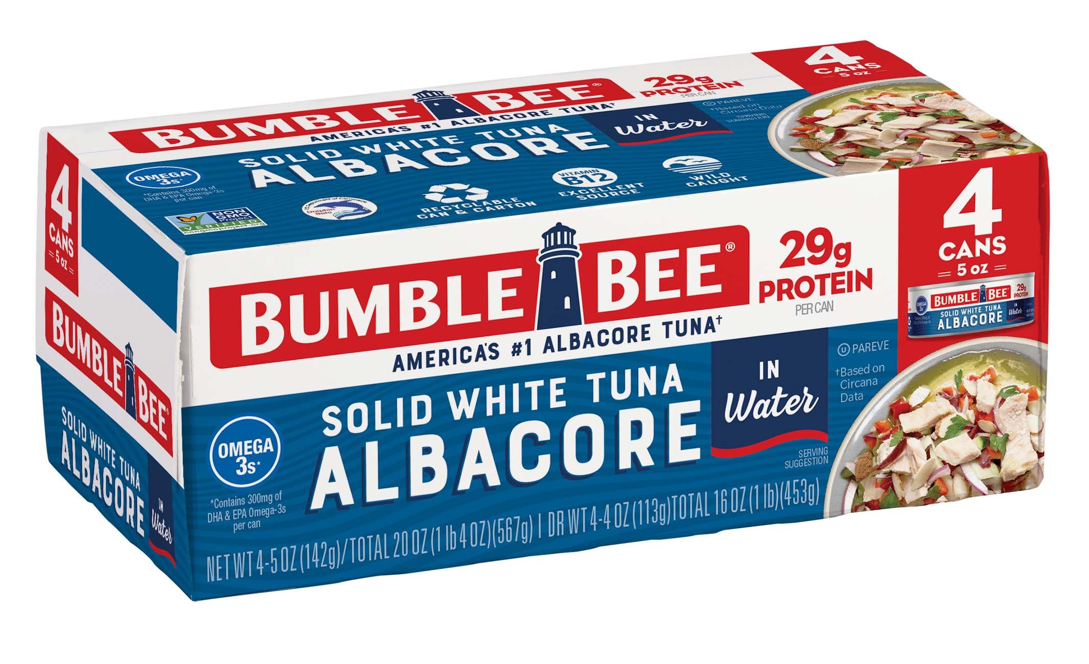 4-Pack 5-Oz Bumble Bee Solid White Albacore Tuna in Water $4.75  w/ S&S+ Free Shipping w/ Prime or on $35+