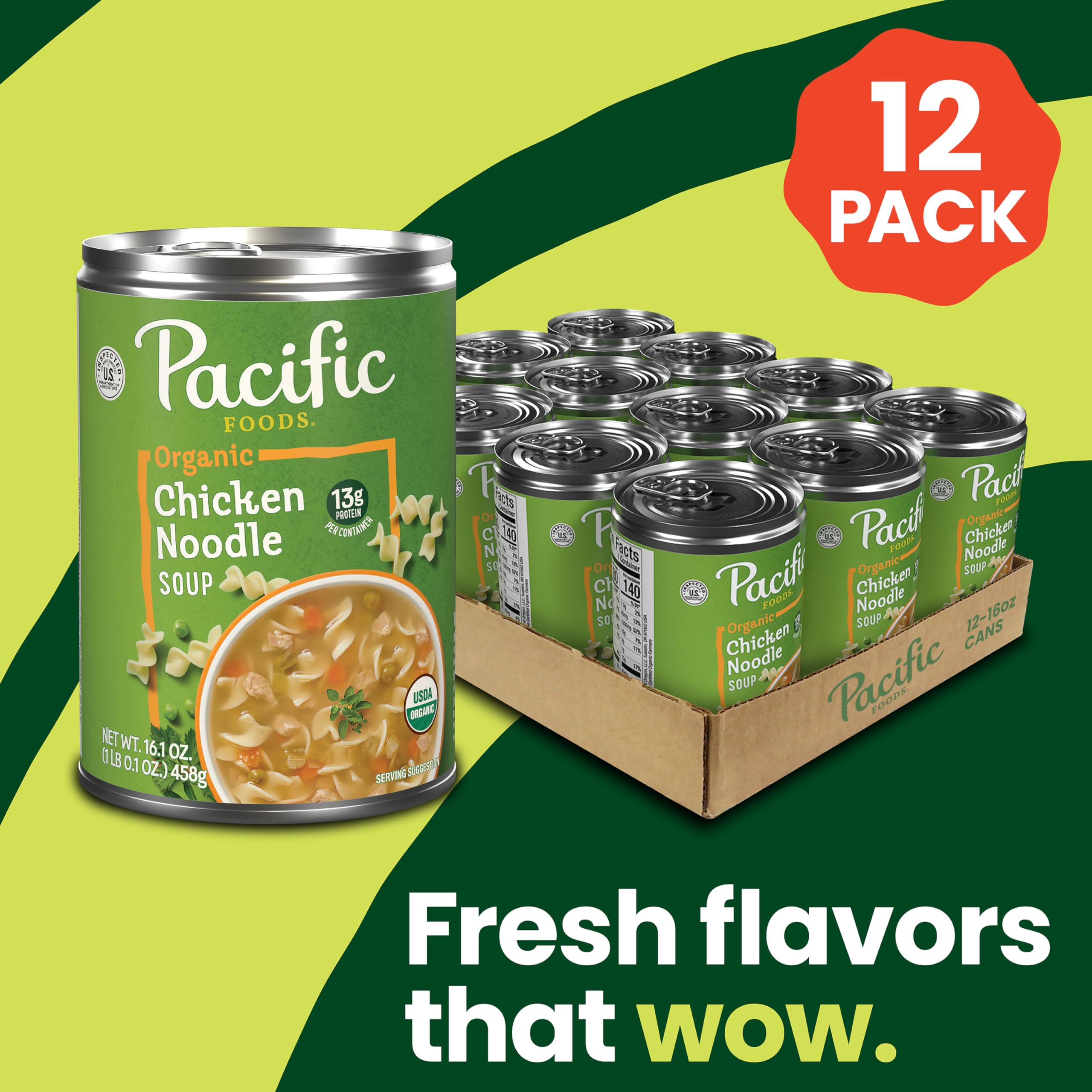 12-Pack Pacific Foods Organic Soup: 16.1-Oz Chicken Noodle or 16.3-Oz