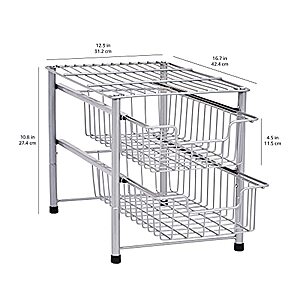 Basics 2-Tier Sliding Drawers Basket Storage Organizer (Silver)  $17.90 + Free Shipping w/ Prime or $25+