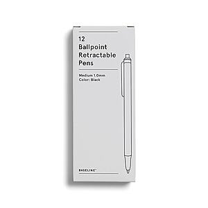 12-Pack Baseline Retractable Ballpoint Pens (Medium Point, Black Ink) $  0.60 + Free Shipping