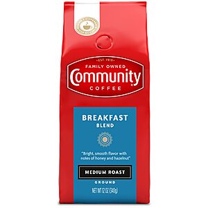 12-Oz Community Coffee Ground Coffee (Breakfast Blend Medium Roast or Signature Blend Dark Roast) $4.20 + Free S&H w/ Prime or