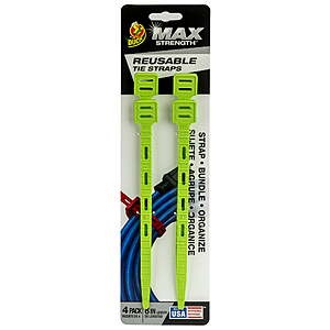 4-Pack 8" Duck Max Strength Reusable Tie Straps (Green) $1 