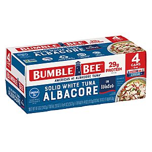 4-Pack 5-Oz Bumble Bee Solid White Albacore Tuna in Water $  4.75  w/ S&S+ Free Shipping w/ Prime or on $  35+