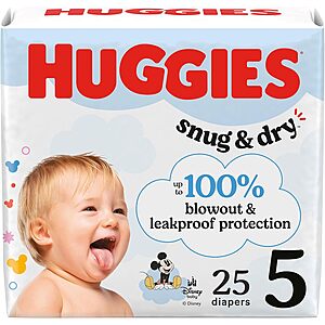 25-Count Huggies Size 5 Snug & Dry Baby Diapers (27+ lbs) $7 w/ S&S & More + Free Shipping w/ Prime or on $35+