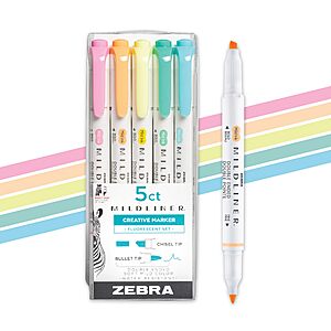 5-Pack Zebra Pen Mildliner Double-Ended Flourescent Highlighter Set (w/ Broad and Fine Point Tips) $5 + Free Shipping w/ Prime or on $35+