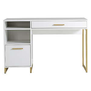 Mainstays Wood & Metal Writing Desk (White w/ Gold Hardware) $67 + Free Shipping