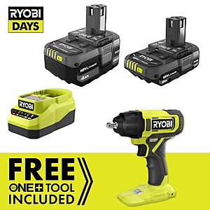 RYOBI ONE+ 18V Cordless 3/8" Impact Wrench Kit w/ 4 Ah Battery, 2Ah Battery & 18V Charger $99 + Free Shipping