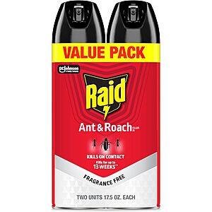 2-Count 17.5-Oz Raid Ant & Roach Killer (Fragrance-Free) .45 w/ Subscribe & Save