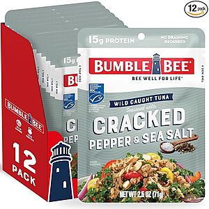 12-Pk 2.5-Oz Bumble Bee Wild Caught Tuna Pouches (Cracked Pepper & Sea Salt)  w/ Subscribe & Save