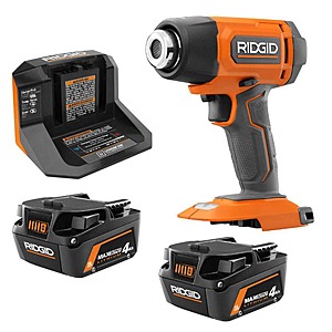 RIDGID 18V MAX Output Starter Kit with (2) 4.0Ah Battery & Charger w/ FREE 18V Heat Gun $149 + Free Shipping