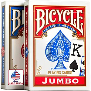 2-Pack Bicycle Jumbo Index Playing Cards $4.89 + Free Shipping w/ Prime or on $35+