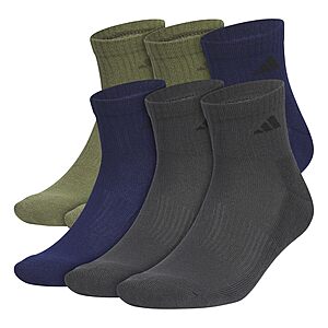 6-Pack Men's adidas Athletic Cushioned Quarter Socks (Large, Green Blue Grey) $11.30 or Less 