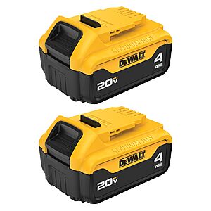 2-Pack DEWALT 20V MAX 4.0 Ah Lithium-Ion Premium Li-Ion Battery + FREE Select Tool $199 + Free Shipping