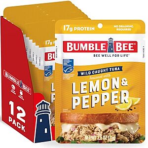 12-Pack 2.5-Oz Bumble Bee Wild Caught Tuna Pouch (Lemon & Pepper) .35 w/ Subscribe & Save