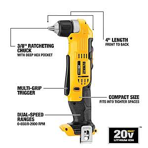 DEWALT 20V Max 3/8" Keyless Right Angle Cordless Drill $99 + Free Shipping