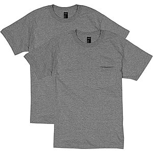 2-Pack Hanes Men's Beefy-t Cotton Blend Heavyweight Pocket T-Shirt (Charcoal) .30