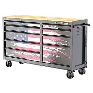 CRAFTSMAN 63" x 37.5' 9-Drawer Rolling Black Butcher Block Work Bench (Patriotic) $598 at Lowe's w/ Free Store Pickup