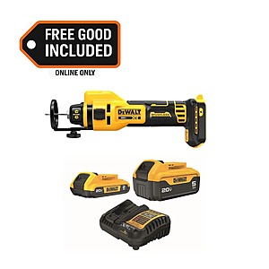 DEWALT XR 20-Volt Lithium-Ion Cordless Rotary Drywall Cut-Out Tool w/ 20-Volt MAX 5.0 Ah & 2.0 Ah Battery Packs and Charger $199 + Free Shipping