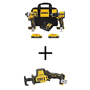 DEWALT ATOMIC 20-Volt MAX Lithium-Ion Cordless Combo Kit (2-Tool) and Compact Recip Saw with (2) 2Ah Batteries, Charger and Bag $229 + Free Shipping