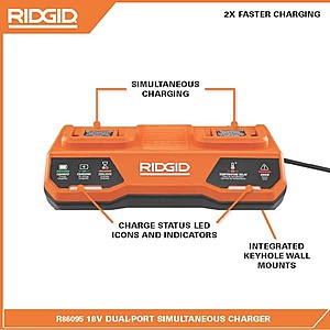Ridgid 18V Dual Port Simultaneous Charger w/ 2x 2.0 Ah & 2x 4.0 Ah Batteries $149 + Free Shipping