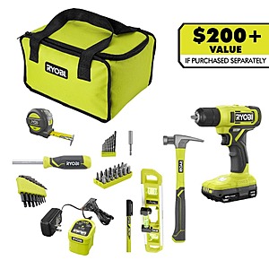 RYOBI ONE+ 18V Cordless 3/8" Drill Kit w/ 1.5 Ah Battery, Charger, and Accessories $59 + Free Shipping