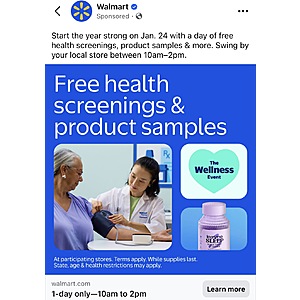 Walmart Wellness Event Jan.24:FREE Health Screenings,Product Samples & More