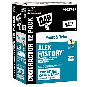 12-Pack 10.1-Oz DAP ALEX Fast Dry Paint and Trim White Paintable Latex Caulk + FREE Project Source Caulk Gun $35.98 + Free Shipping