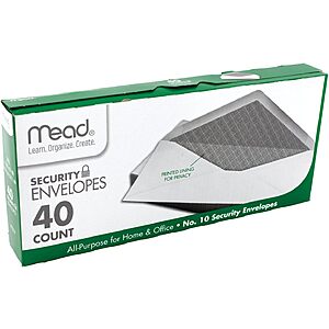 40-Count Mead #10 All-Purpose Security Printed Lining Envelopes $1.10 