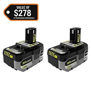 2-Pack RYOBI ONE+ HP 18V High Performance Lithium-Ion 6.0Ah Batteries $129 + Free Shipping