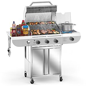 3-Burner COWSAR  Liquid Propane Gas Grill  w/ Side Burner (Stainless Steel and Silver) $260 & More + Free Shipping
