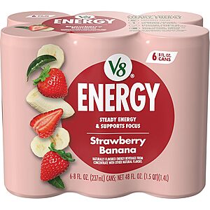 6-Pk 8-Oz V8 +ENERGY Energy Drinks (Strawberry Banana) $3 w/ S&S
