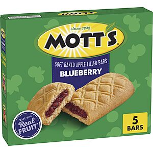 5-Count Mott's Soft Baked Apple Filled Bars (Blueberry) $2.08 w/ S&S + Free Shipping