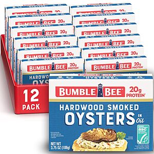 Select Accounts: 12-Pk 3.75-Oz Bumble Bee Hardwood Smoked Oysters w/ S&S