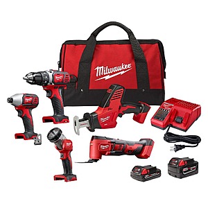 5-Tool Milwaukee M18 18V Lithium-Ion Cordless Combo Kit with (2) Batteries, Charger and Tool Bag $299 + Free Shipping