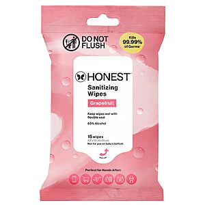 15-Count The Honest Company Sanitizing Wipes (Grapefruit Grove) $2.42 w/ S&S + Free Shipping w/ Prime or on $35+