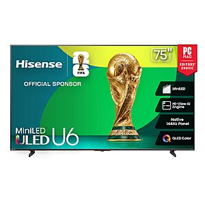 Hisense 75" U6 Series Mini-LED 4K UHD 144Hz Fire TV (75U65QF) $549.96 + Free Shipping w/ Prime or on $35+