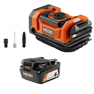 RIDGID 18V Dual Function Cordless Inflator w/ Valve Adaptor, Needle, Nozzles, 12V Power Cord & 18V Lithium-Ion 4.0 Ah Battery $115 + Free Shipping