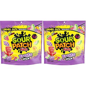 Select Accts: 2-Pk 11.03-Oz Sour Patch Kids Fruits Mix Soft & Chewy Candy $4 w/ S&S